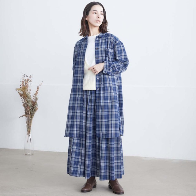 0624AT-52606 リヨセルコットンチェックロングシャツ