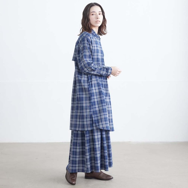 0624AT-52606 リヨセルコットンチェックロングシャツ