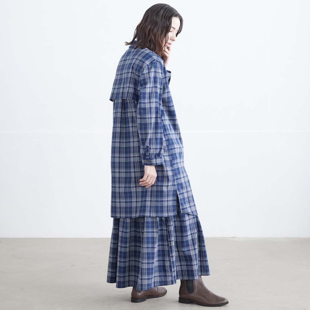 0624AT-52606 リヨセルコットンチェックロングシャツ