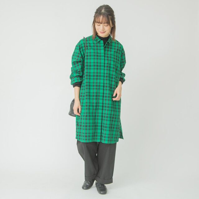 0624AT-52606 リヨセルコットンチェックロングシャツ