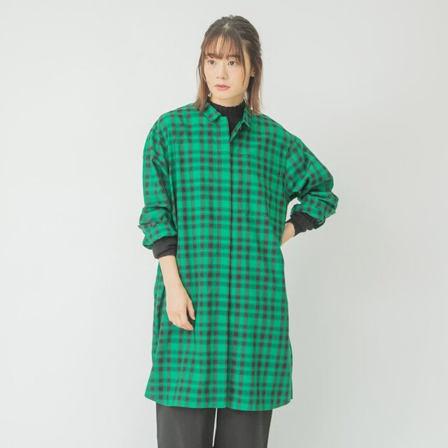 0624AT-52606 リヨセルコットンチェックロングシャツ