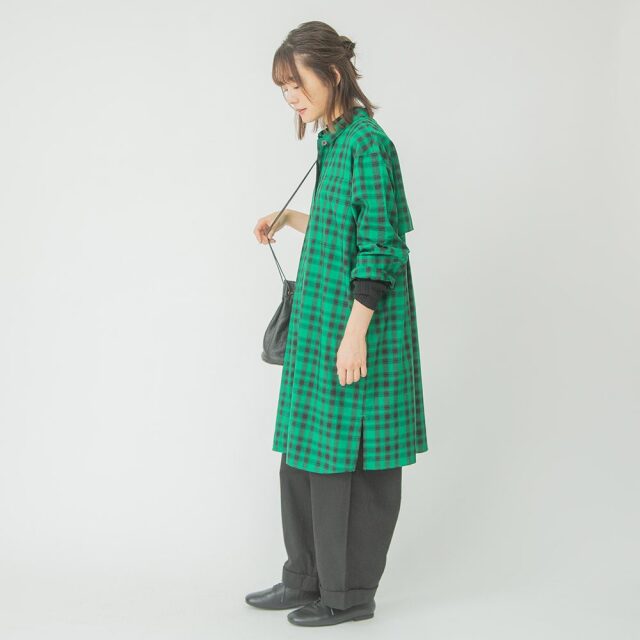 0624AT-52606 リヨセルコットンチェックロングシャツ