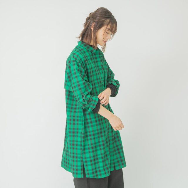 0624AT-52606 リヨセルコットンチェックロングシャツ