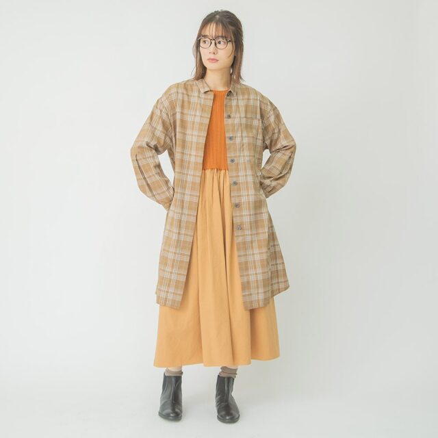 0624AT-52606 リヨセルコットンチェックロングシャツ