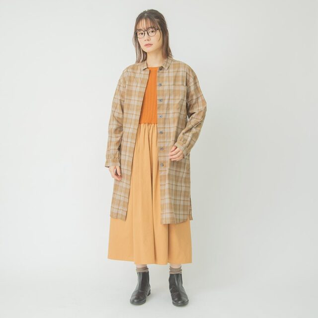 0624AT-52606 リヨセルコットンチェックロングシャツ