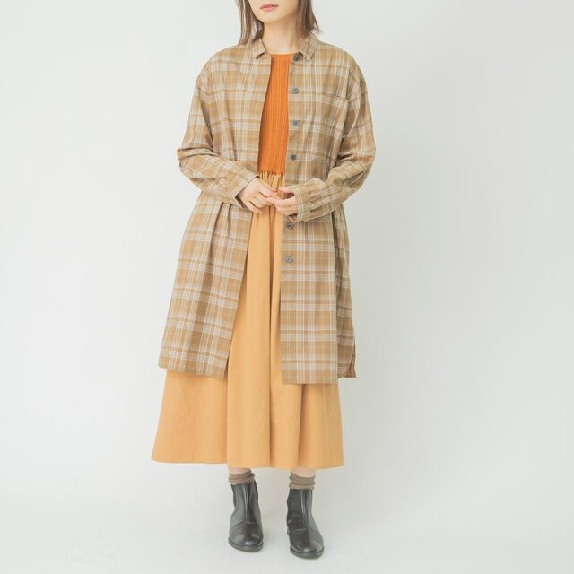 0624AT-52606 リヨセルコットンチェックロングシャツ