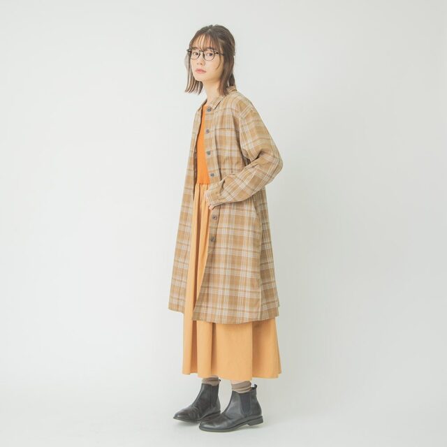 0624AT-52606 リヨセルコットンチェックロングシャツ