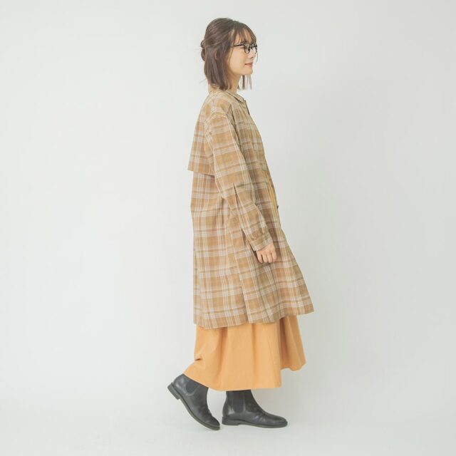 0624AT-52606 リヨセルコットンチェックロングシャツ