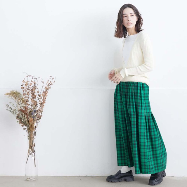 0624AT-57607 リヨセルコットンチェック２ＷＡＹスカート