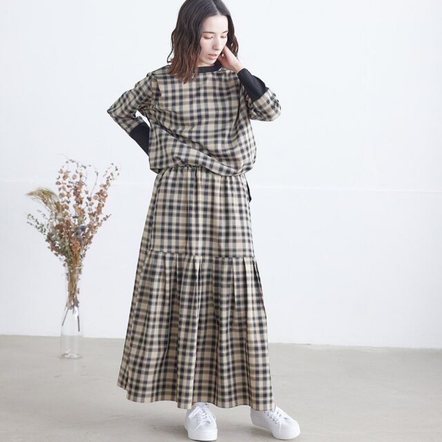 0624AT-57607 リヨセルコットンチェック２ＷＡＹスカート