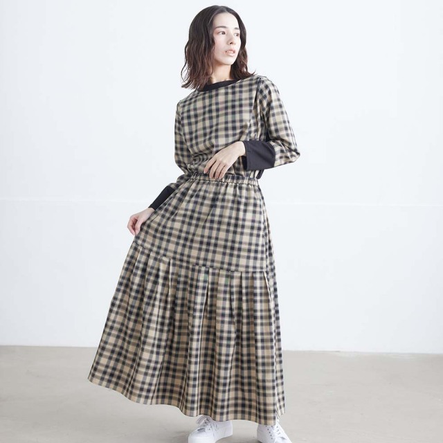 0624AT-57607 リヨセルコットンチェック２ＷＡＹスカート