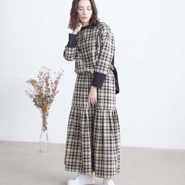 0624AT-57607 リヨセルコットンチェック２ＷＡＹスカート