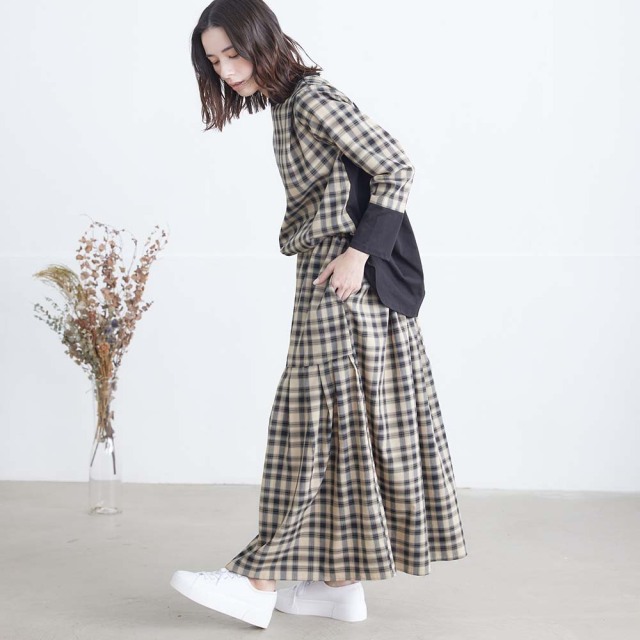 0624AT-57607 リヨセルコットンチェック２ＷＡＹスカート