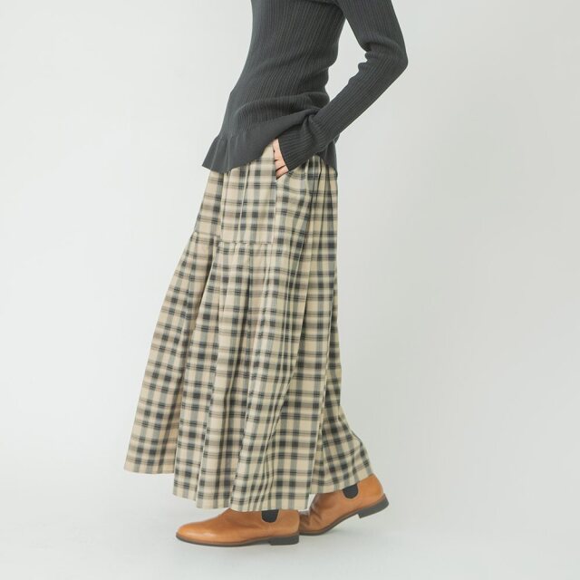 0624AT-57607 リヨセルコットンチェック２ＷＡＹスカート