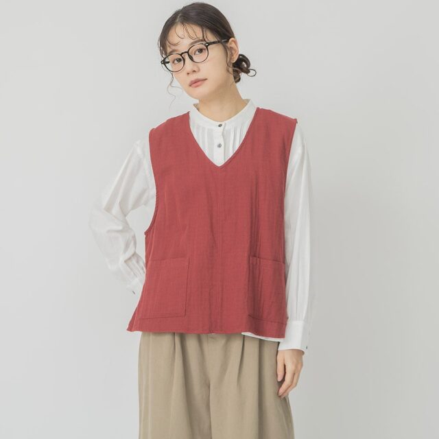 0624AT40035 コットンダブルガーゼベスト