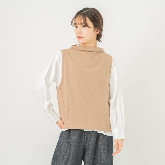 0624AT70844コットンヴィンテージ裏毛ボトルネックベスト