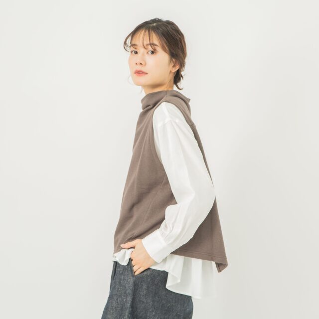 0624AT70844コットンヴィンテージ裏毛ボトルネックベスト