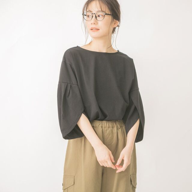 0624AT71122ブリングアウトエコ天竺デザインスリーブプルオーバー