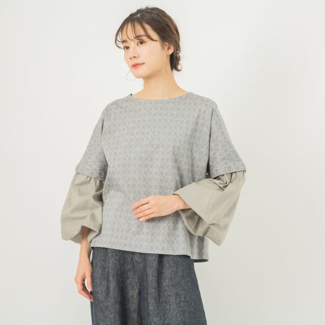 0624AT71142コットンジャカード袖切替プルオーバー