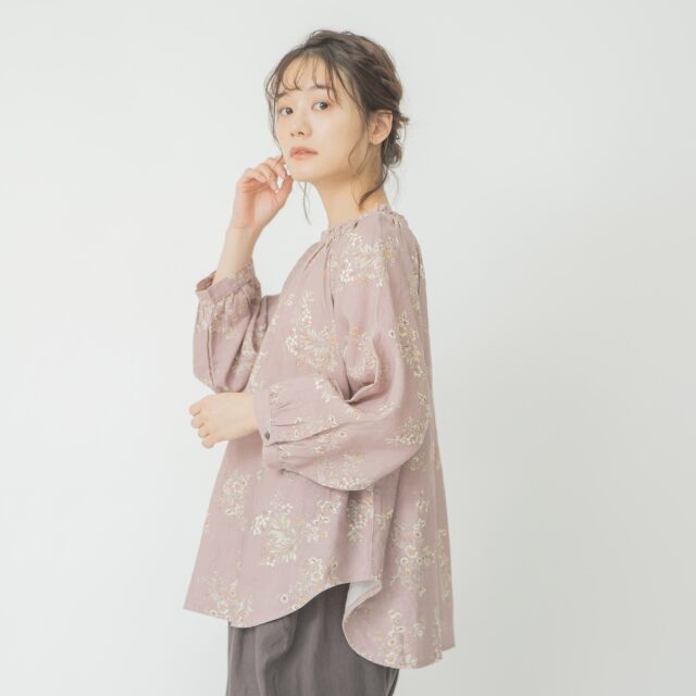 美品 サクラ 麻 リネン100 リーフプリントリネンブラウス ワイドスリーブ ZARA】リネン混紡ワイドスリーブシャツ | 2340/939/620 (ZARA