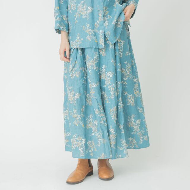 0624AT97034リネンフラワープリントギャザースカート
