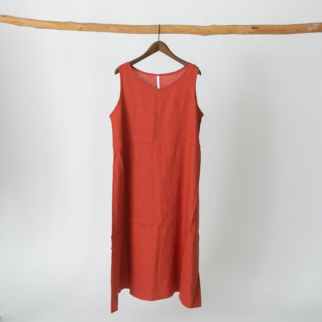 【美品】Rene リネン100% ノースリーブ フレアワンピース 麻 赤 S 美品】Rene リネン100% ノースリーブ フレアワンピース 麻 赤 S