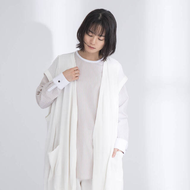 0624PT-52610 コットンリヨセルストライプ切替チュニック