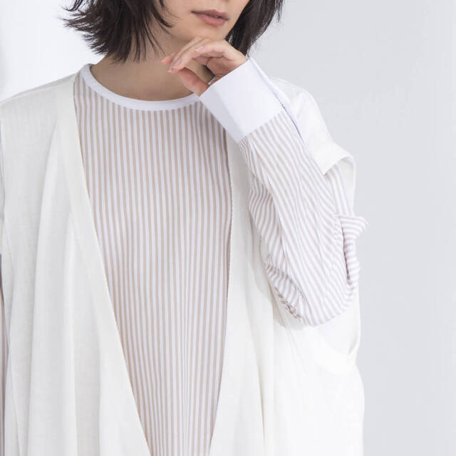 0624PT-52610 コットンリヨセルストライプ切替チュニック