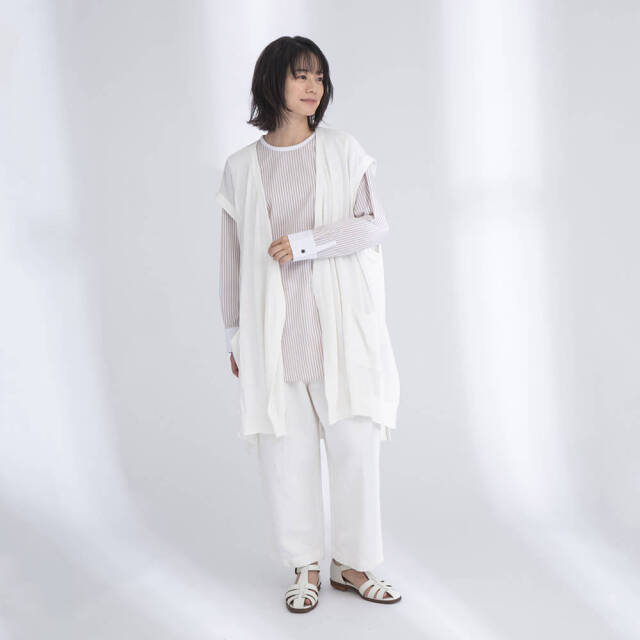 0624PT-52610 コットンリヨセルストライプ切替チュニック