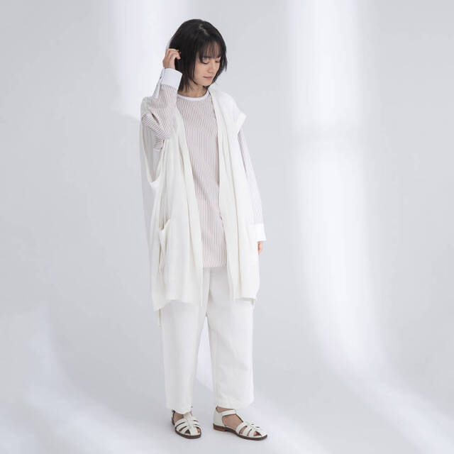0624PT-52610 コットンリヨセルストライプ切替チュニック