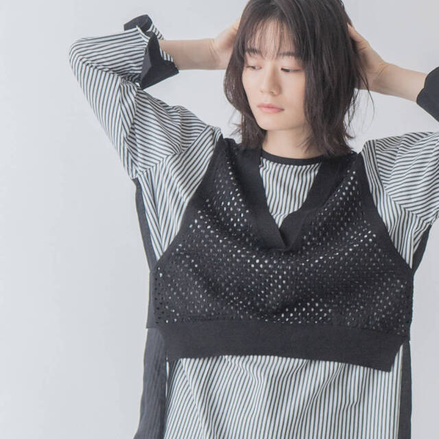 0624PT-52610 コットンリヨセルストライプ切替チュニック