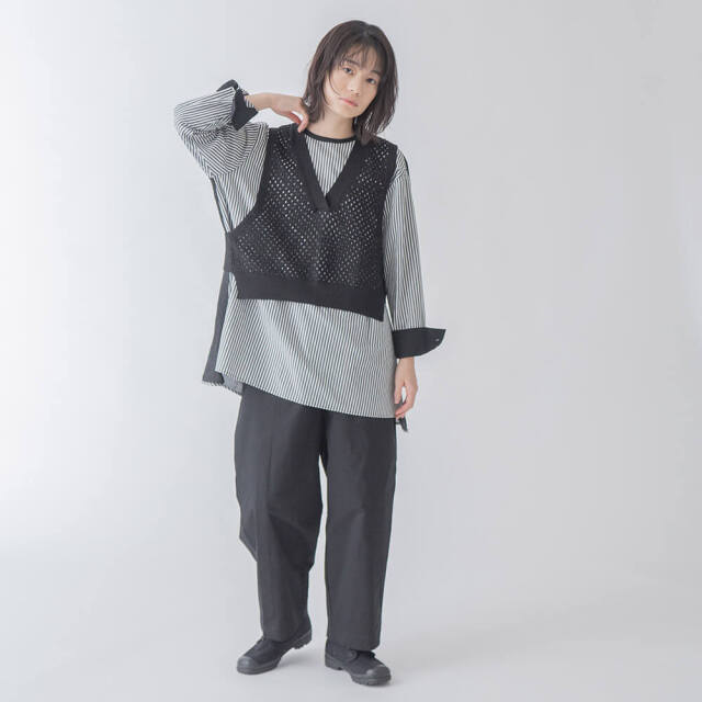 0624PT-52610 コットンリヨセルストライプ切替チュニック