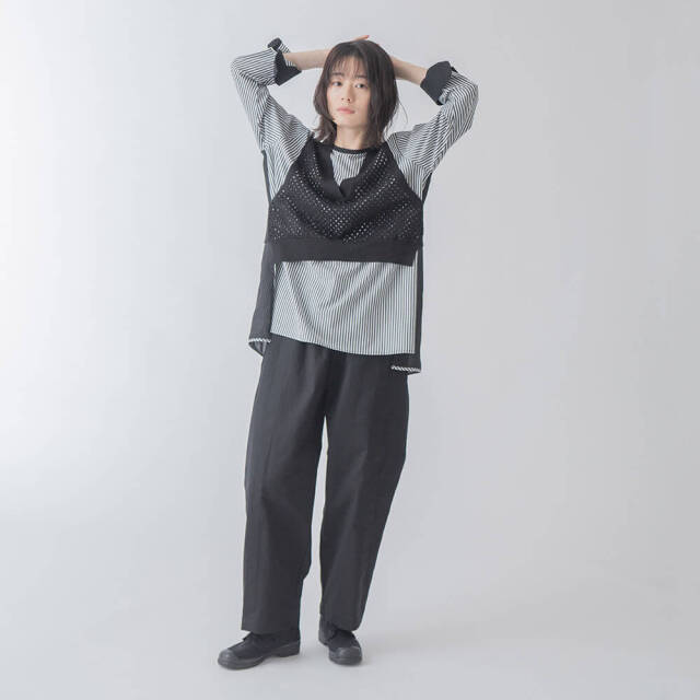 0624PT-52610 コットンリヨセルストライプ切替チュニック