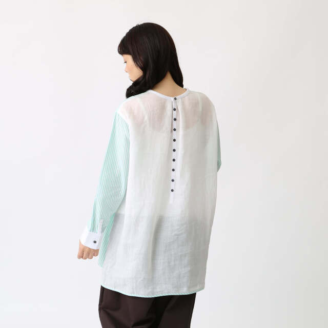 0624PT-52610 コットンリヨセルストライプ切替チュニック