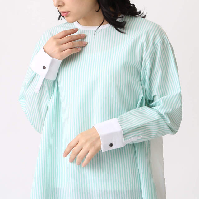 0624PT-52610 コットンリヨセルストライプ切替チュニック