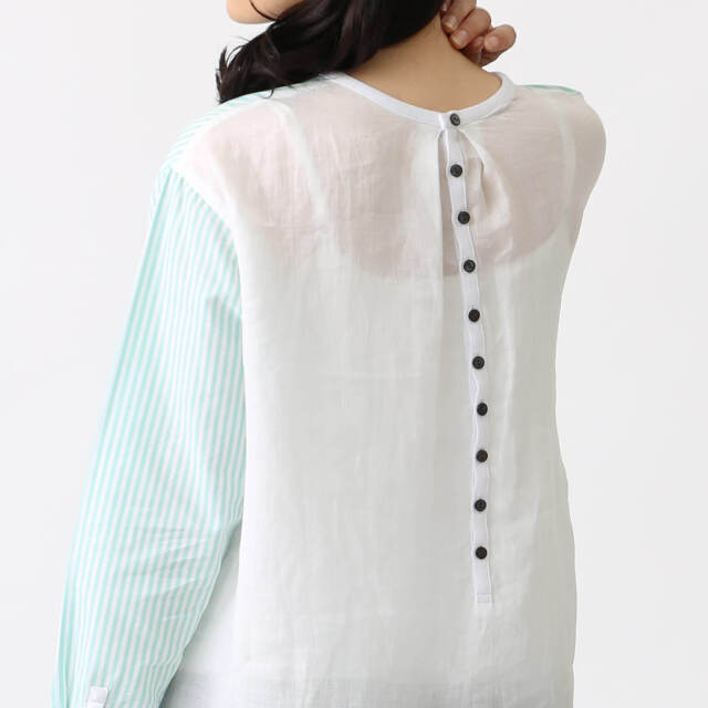 0624PT-52610 コットンリヨセルストライプ切替チュニック