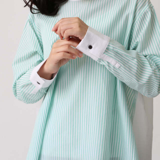 0624PT-52610 コットンリヨセルストライプ切替チュニック