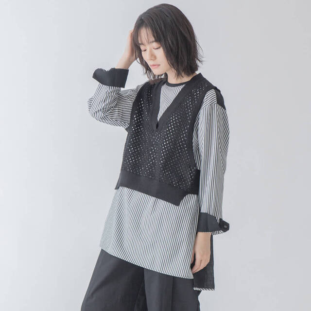 0624PT-70603 コットンリネンアイレットニットベスト