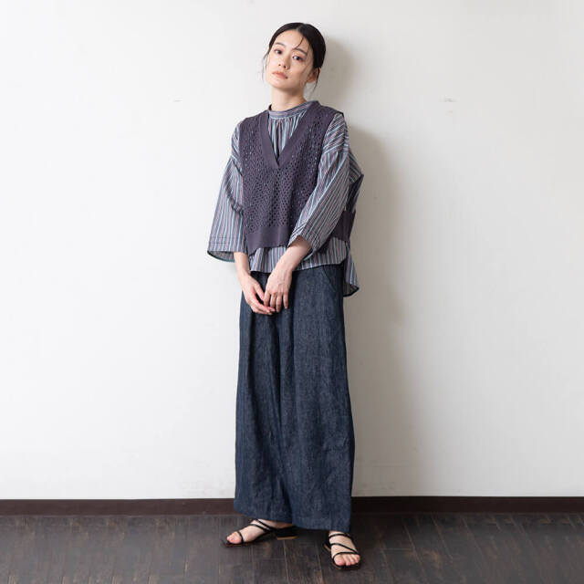 0624PT-70603 コットンリネンアイレットニットベスト