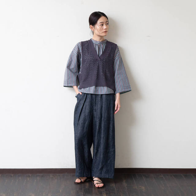 0624PT-70603 コットンリネンアイレットニットベスト