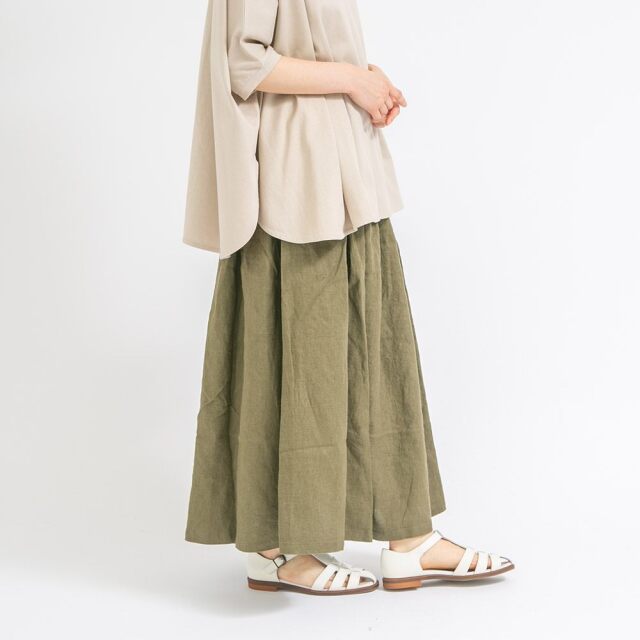 kitta 草木染め　リネン　ギャザースカート　美品 A.Nene✿タックギャザースカート ひまわり・ロング/マキシ丈