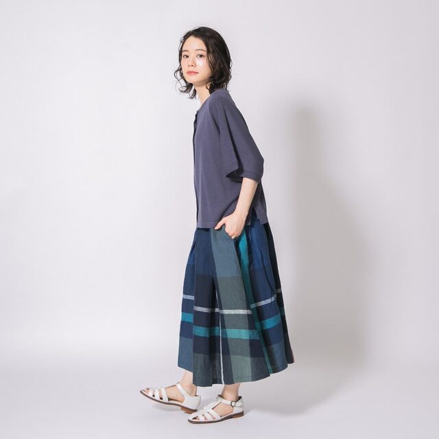 TUTIE リネンチェックスカート　限定 リネン大柄チェックスカート