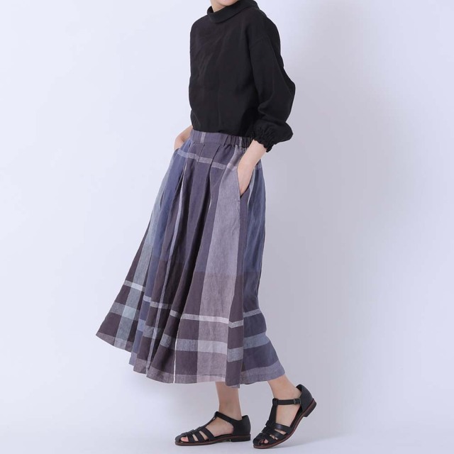 TUTIE リネンチェックスカート　限定 リネン大柄チェックスカート