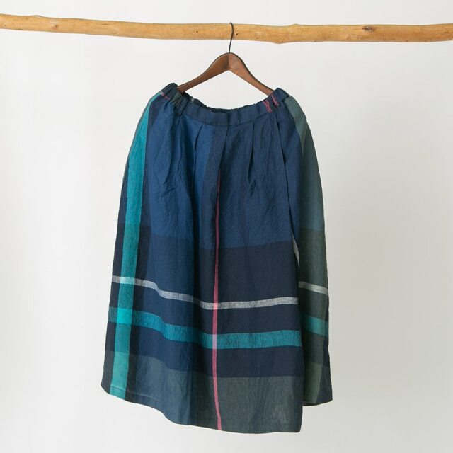 TUTIE リネンチェックスカート　限定 リネン大柄チェックスカート