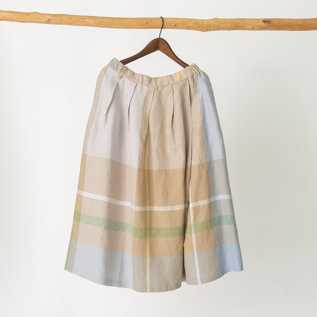TUTIE リネンチェックスカート　限定 リネン大柄チェックスカート