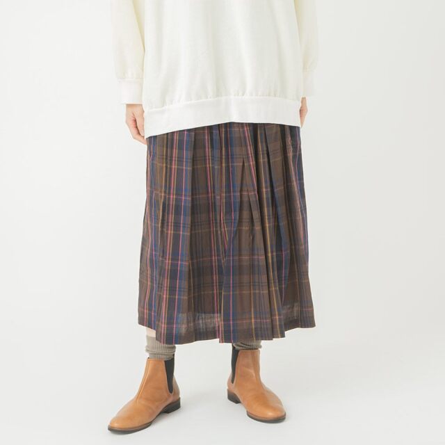 0624WT57313細番手マドラスチェックスカート