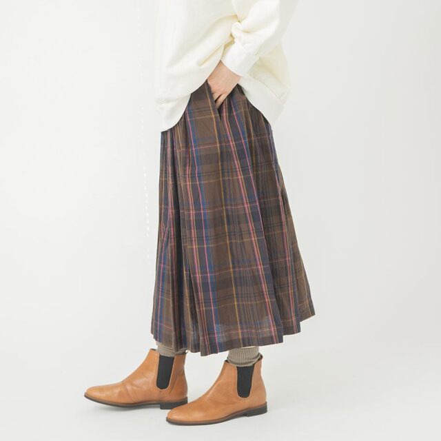 0624WT57313細番手マドラスチェックスカート