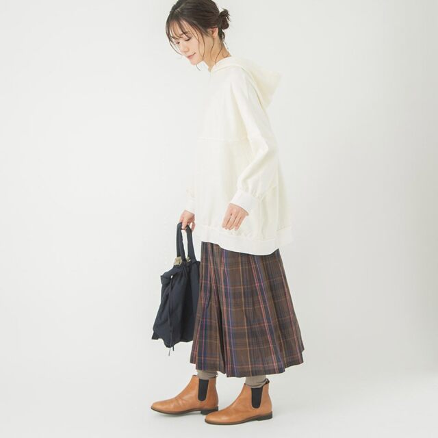 0624WT57313細番手マドラスチェックスカート