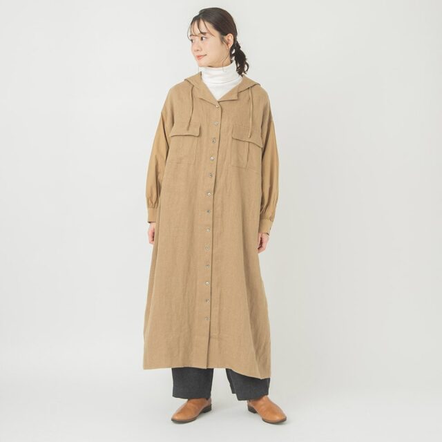 リネン起毛セーラーカラーコートワンピース