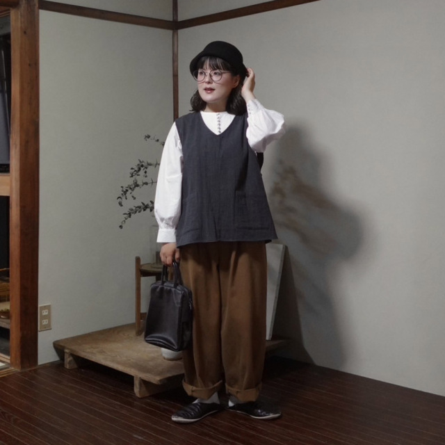 コットンツイルピーチ起毛コクーンパンツ